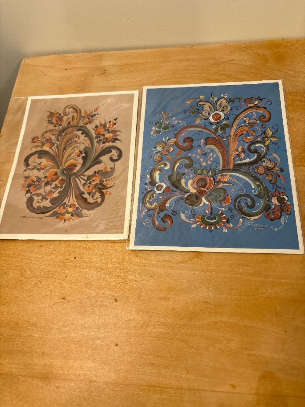 Vintage Rosamaling prints Ruth Nordbo Olav Tveiten